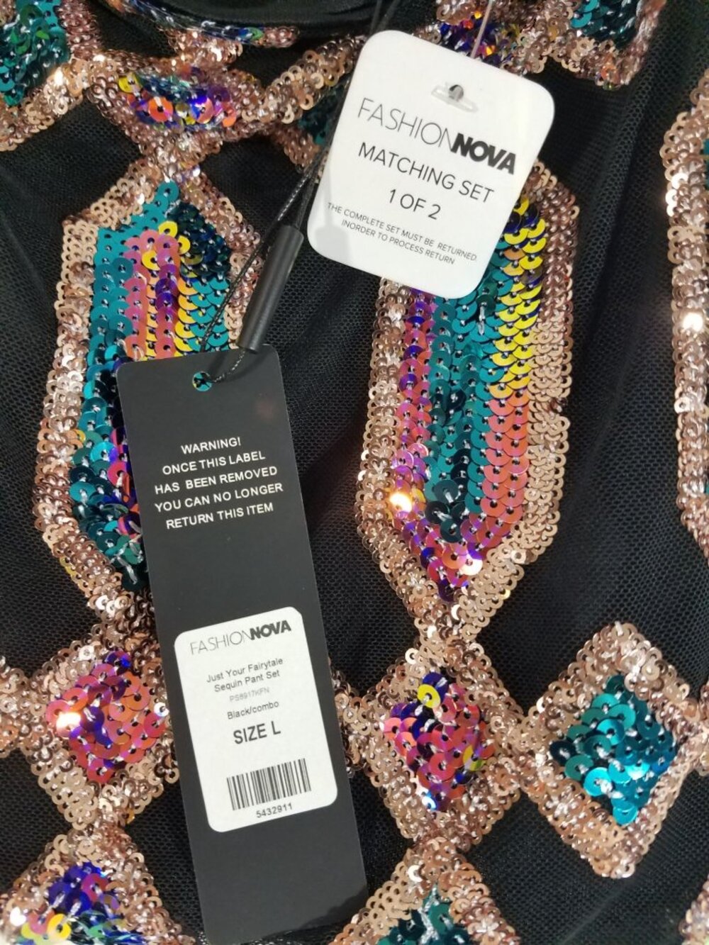 Fashion Nova Just Your Fairytale Black Sequin Matching Pant Set LARGE New - Picture 8 of 11